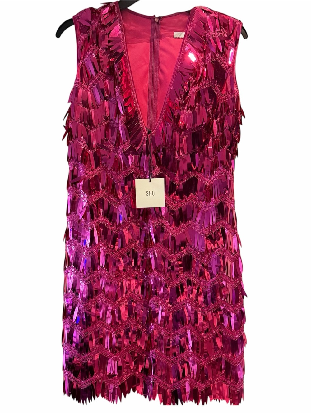 TADASHI SHOJI Metallic Pink Fuchsia Eris Sequin Fringe Mini Dress Size 2 NWT - Picture 8 of 9